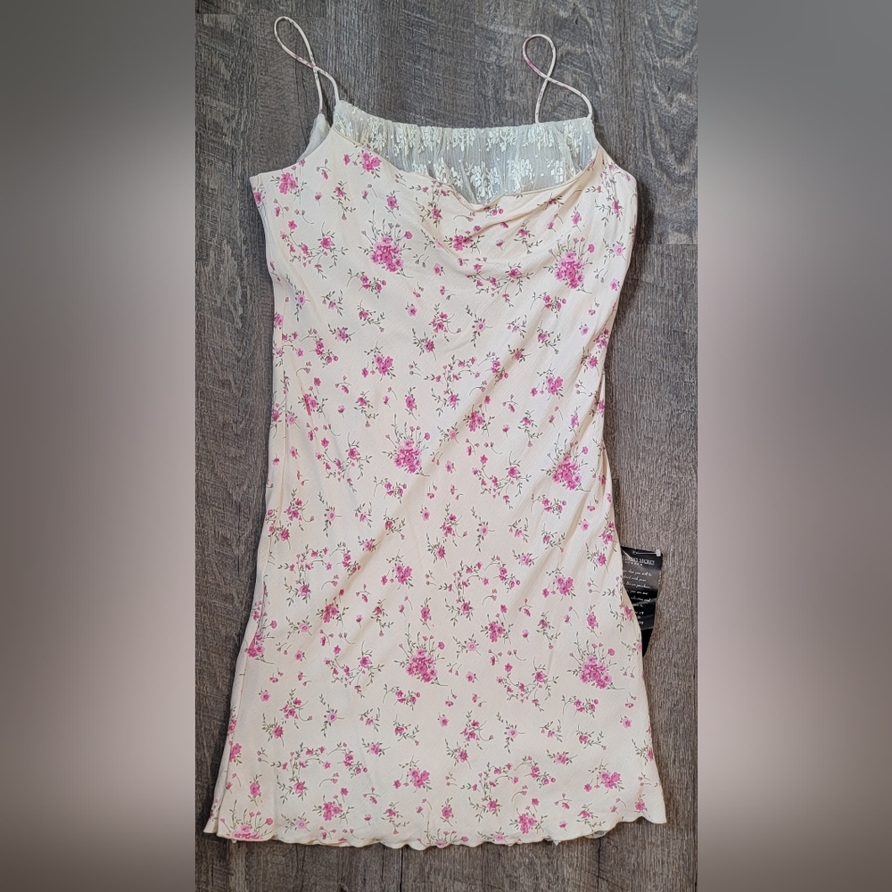 Victoria's Secret Vintg 90's Drape Neck Ruffled Midi Dress Womens 14 Peach Flora - Picture 6 of 15